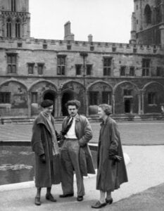 Three young people outside Oxford university