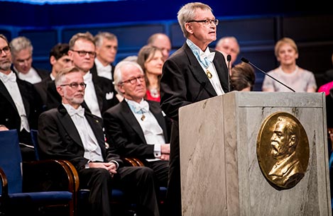 Professor Carl-Henrik Heldin delivering the opening address during the Nobel Prize Award Ceremony at the Stockholm Concert Hall