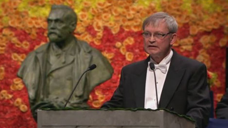 Professor Carl-Henrik Heldin delivering the opening address during the Nobel Prize Award Ceremony at the Stockholm Concert Hall
