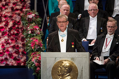 Professor Carl-Henrik Heldin delivering the opening address during the Nobel Prize Award Ceremony at the Stockholm Concert Hall